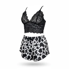 ست نیم‌تنه گیپور و شلوارک طرح پوست گاوی 054