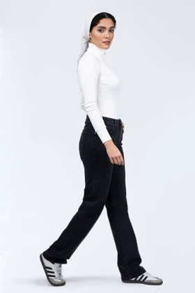 شلوار واید جین ذغالی تیره