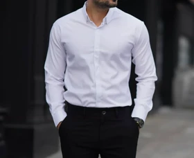 پیراهن سفید پارچه دوشین یقه خرگوشی اعلا پارچه هندی