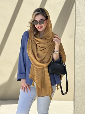 شال نخی پلیسه مایا کد 658 (خردلی)