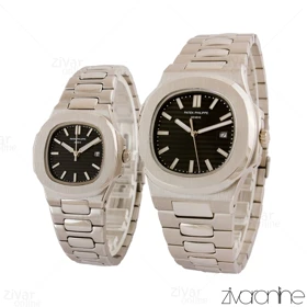 ست ساعت پتک فیلیپ ناتیلوس نقره ای صفحه مشکی 105398