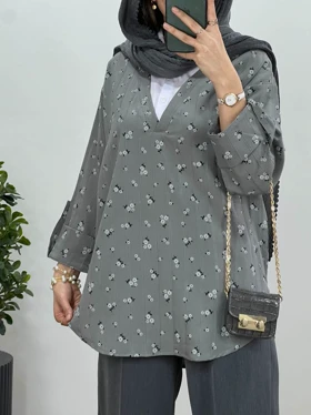 تونیک مانتویی گل‌دار یقه دار 1