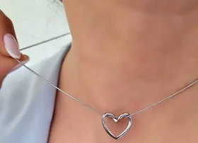 گردنبند قلب با زنجیر ماری طلایی و نقره ای