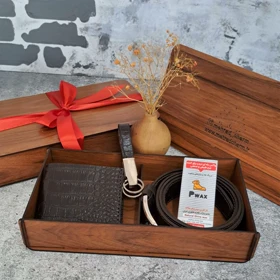 ست هدیه مردانه چرم طبیعی کیف پول و کمربند