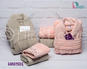 حوله ست دو نفره HANDMADE رنگ گلبهی و صدری