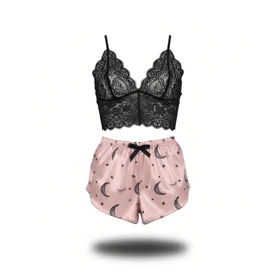 ست نیمتنه گیپور و شلوارک طرح ماه و ستاره 020