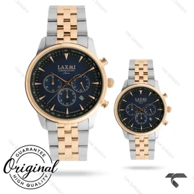 ست ساعت لکسمی 8563-2 دورنگ رزگلد صفحه سرمه ای Laxmi-9546-S