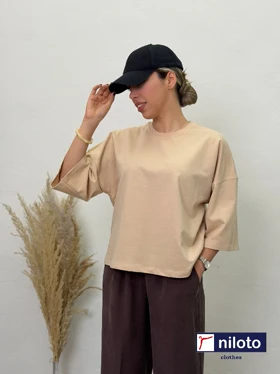 تیشرت باکسی بیسیک (2890) (کرم)