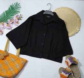 شومیز باکسی تک جیب مدل بهارا کد 50266 (مشکی)