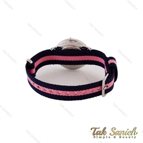 ساعت DW زنانه نقره ای بند برزنت صورتی سرمه ای DW-4968-L