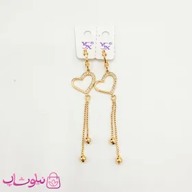گوشواره آویز YSX مدل قلب طلایی نگین‌دار