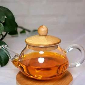 قوری زعفران پیرکس درب بامبو