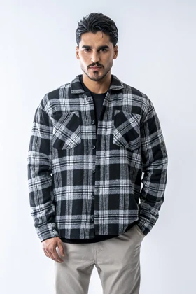 پیراهن آستین بلند پشمی جیب‌دار مردانه