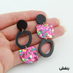 گوشواره زنانه مدل هندسی شاین دار (بنفش)