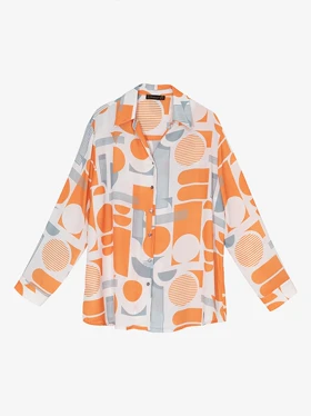 شومیز زنانه سایز بزرگ کرپ حریر یقه مردانه آستین بلند 30105