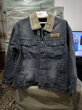 کت جین رنگ خاص سرمه ای سبز سنگشور خز دار کیفیت فوق‌العاده استثنایی سایز 3XL