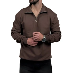 دورس مردانه قهوه ای مدل یقه نیم زیپ