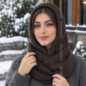 هود شال بافت مدل Winter Muse (قهوه ای)