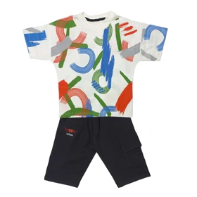 ست تیشرت آستین کوتاه و شلوارک پسرانه مدل آبرنگی کد 1143