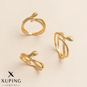 انگشتر ژوپینگ طلایی طرح مار نگیندار فری سایز