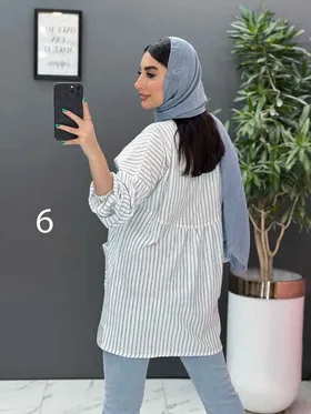 مانتو راه راه جلو بسته تک جیب