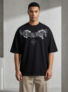 مسترکوالیتیتیشرت پشت چاپ کروم هارتز نگینی باکسی ماکان پنبه سه نخ درجه یک