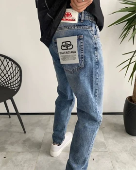 شلوار مام فیت ابی وسط ساده BALENCIAGA