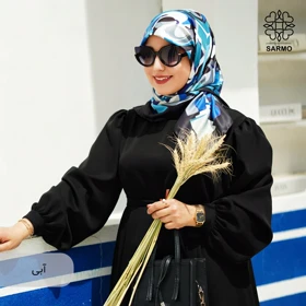 روسری ابریشم کجراه پرنگار (آبی)