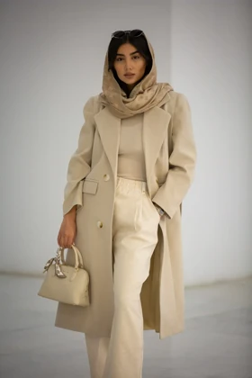 پالتو فوتر زنانه بلند یقه انگلیسی 4 دکمه