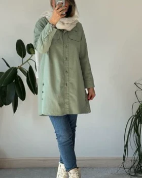 مانتو بغل دگمه کتان پاییزه