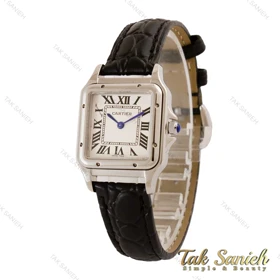 ساعت کارتیر سانتوس دومونت زنانه سیلور بند چرم مشکی Cartier-4935-L