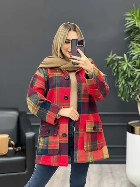 پالتو چهارخونه آستین پاگن