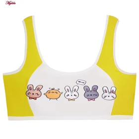 ست شورت و نیم‌تنه دخترانه خرگوش و جوجه مدل پددار زرد کد 5164-5