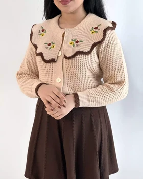 ژاکت بافت یقه گلدوزی عروسکی 2 کد 5454