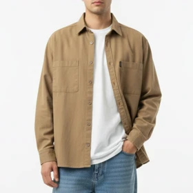 پیراهن کتان مردانه دوجیب، موکا باکسی، گرم دار استایل شیک 1404