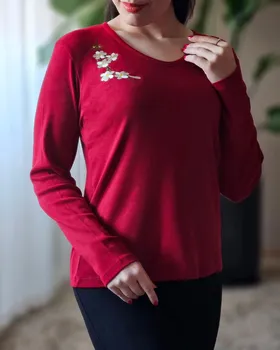 بلوز یقه هفت گلدوزی شکوفه