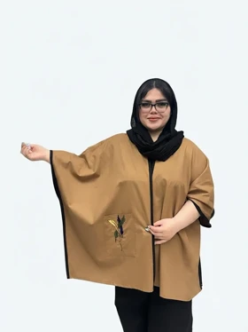 مانتو پانچی سایز بزرگ زنانه لینن جیب گلدوزی برند بیگ سایز