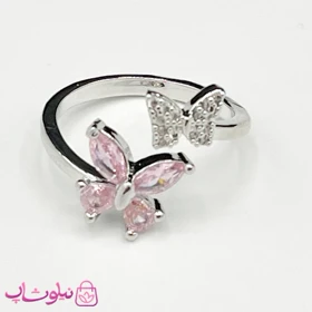انگشتر زنانه طرح پروانه صورتی فری سایز
