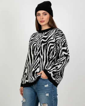 بلوز بافت زنانه طرح زبرا zebra یقه گرد آستین بلند ریز بافت کد 1879