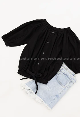 نیم‌تنه کتان سرشانه کش کد1005089