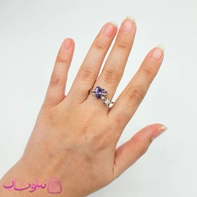 انگشتر زنانه طرح قلب بنفش و ستاره و زحل نقره ای فری سایز کد 98