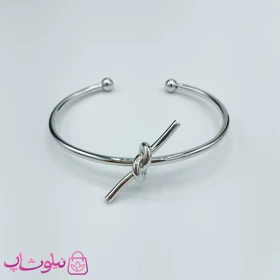 بنگل دخترانه آبکاری نقره مدل گره بزرگ کد 150