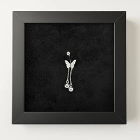 پیرسینگ ناف نقره مدل پروانه با آویز زنگوله