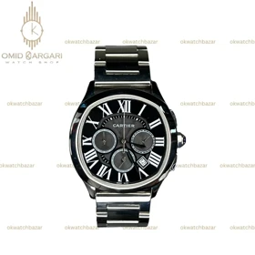 ساعت مچی کارتیه کورنوگراف بند سیلور صفحه مشکی Cartier