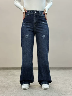 شلوار جین نیم بگ سرمه ای 6173