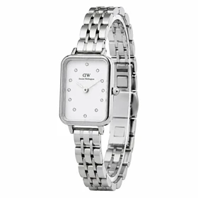 ساعت زنانه دنیل ولینگتون مستطیلی سیلور ایندکس نگین مدل DW-8928-L