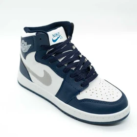 کتانی جردن 1 ساق‌دار سرمه ای سفید کد 6696