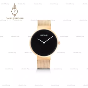 ساعت مچی برینگ بند حصیری طلایی صفحه مشکی Bering