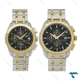 ساعت ست تیسوت سه موتوره کورنوگراف دورنگ طلایی صفحه مشکی Tissot-8273-S