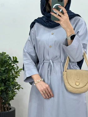 مانتو بلند لینن کمرگت ویولت (با ارسال رایگان)